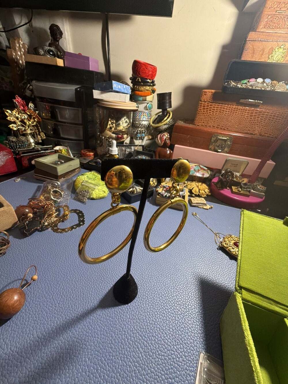 Vintage Monet Gold Tone Oversized Door Knocker Clip-On Hoop Earrings